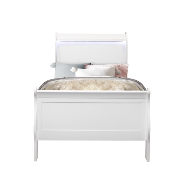 Global Furniture Usa Traditional Glam Crisp White W/ LED Charlie White Twin Bed 5007 - main